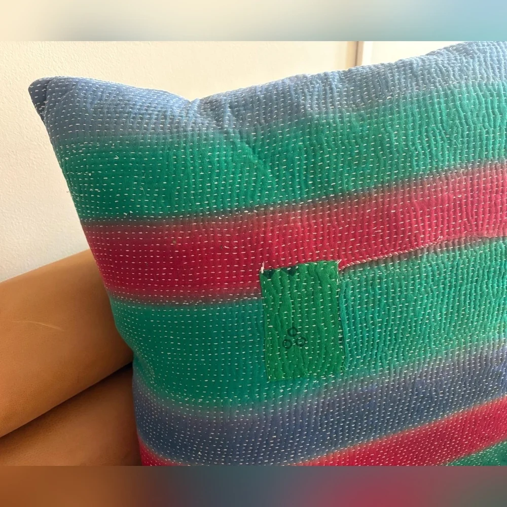 NWT Vintage One Of A Kind Sari Kantha Pillow-22in Multi Stripe